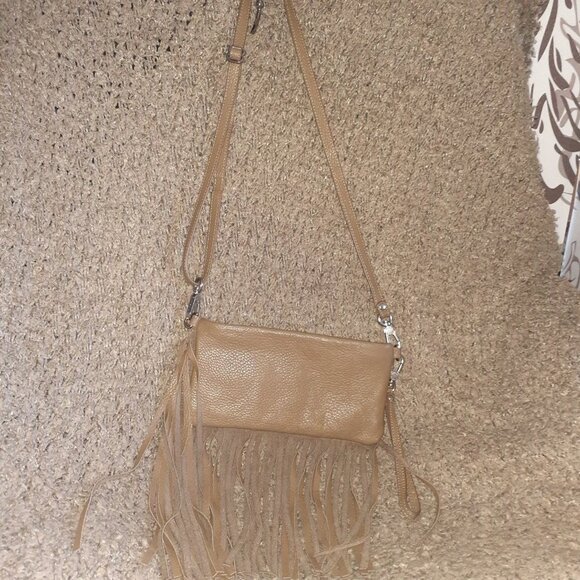 RUDSAK-Crossbody/Wristlet/Shoulder-Taupe Brown Leather-Fringed-Near Mint - Picture 3 of 9